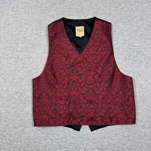WAH Maker Frontier Vest Mens Medium Red Double Breast Western Rodeo Cowboy USA
